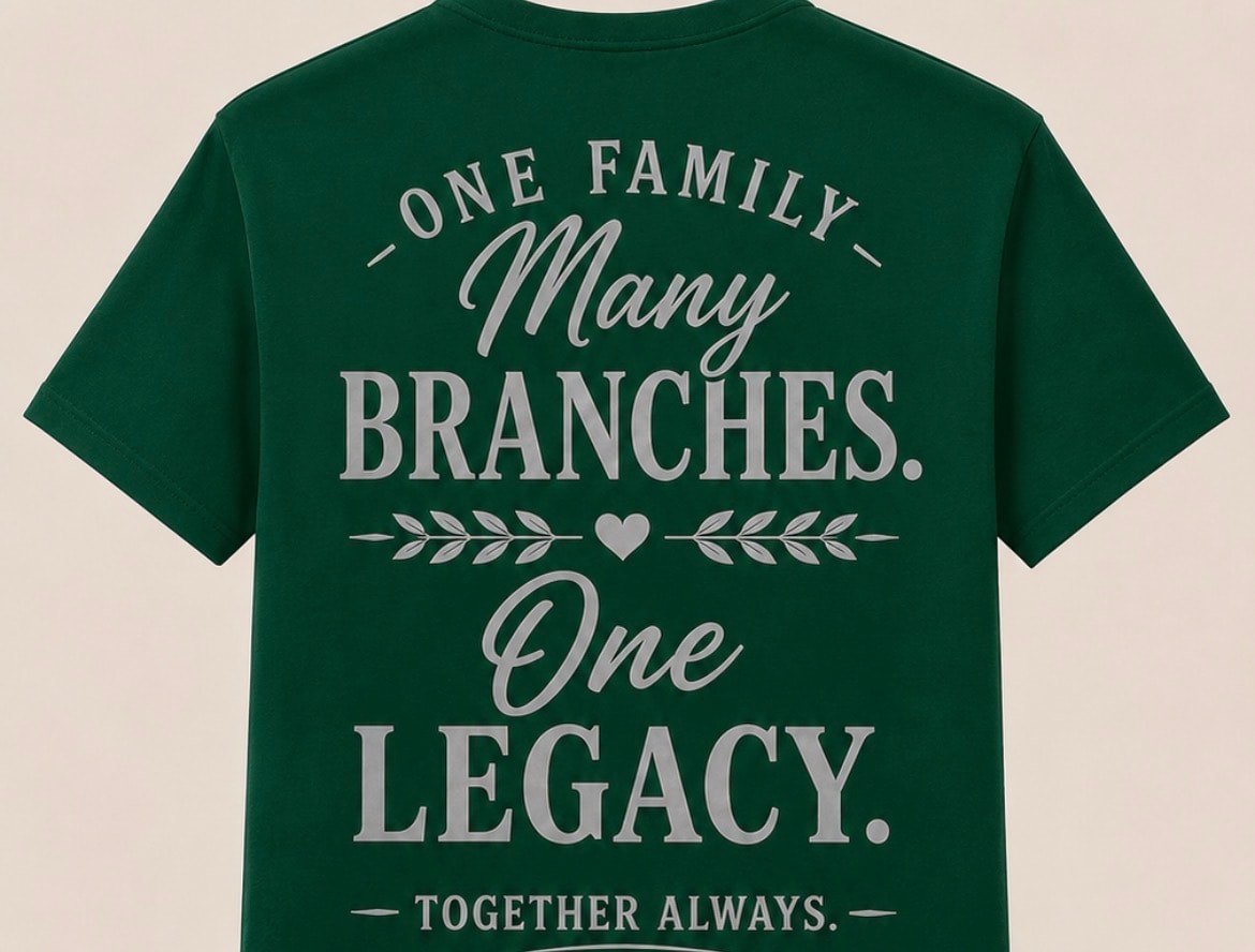 Dean Family Reunion T-shirt — back design reading One Family Many Branches One Legacy Together Always